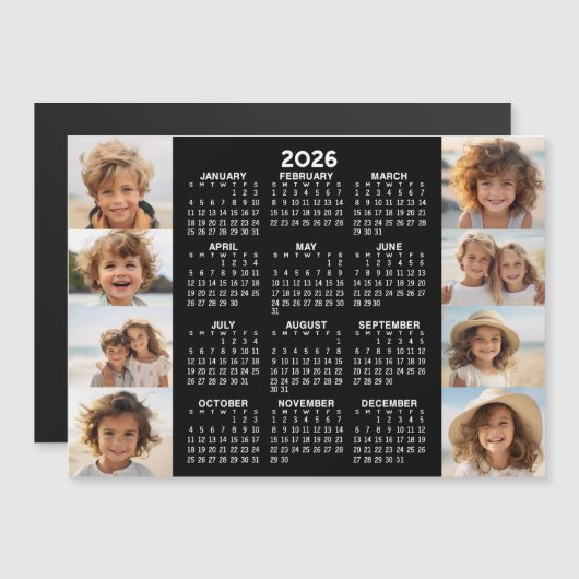 Kalender - 8 foto's - Basic zwart wit magneet (Voorkant / Achterkant)