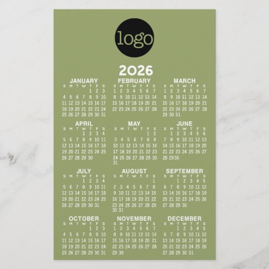 Kalender - Basic Groen Wit Minimal Briefpapier (Voorkant)