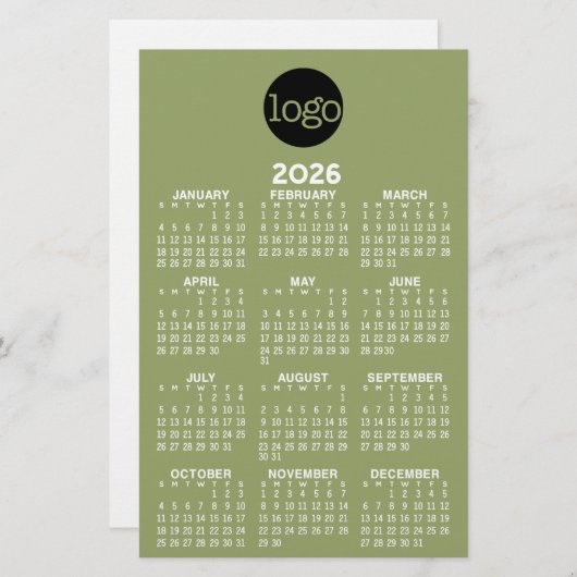 Kalender - Basic Groen Wit Minimal Briefpapier (Voorkant / Achterkant)