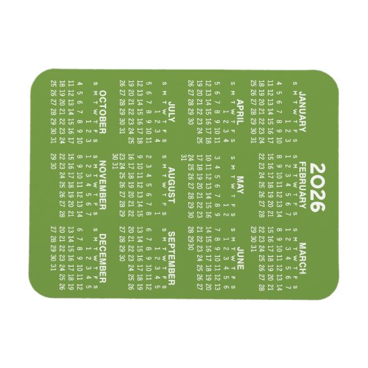 Kalender - Basic Minimal Groen en Wit Modern Magneet (Horizontaal)