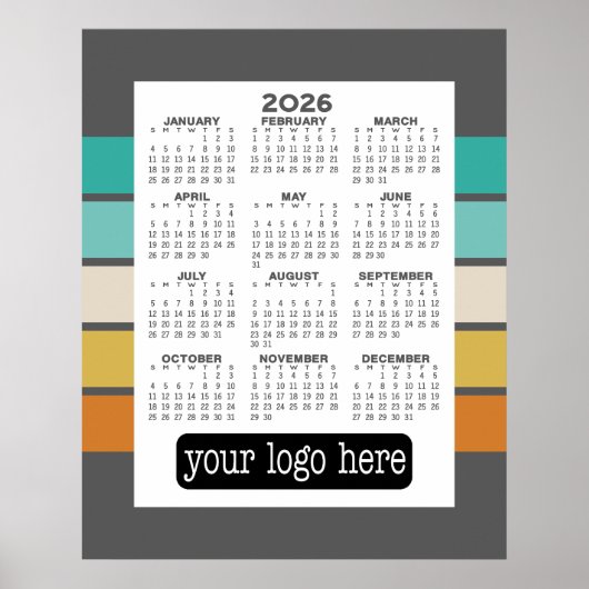 Kalender - Basic Zwart Wit Minimaal Poster (Voorkant)