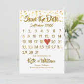 Kalender Bewaar de Datum Goud Hartjes Confetti Save The Date (Staand voorkant)