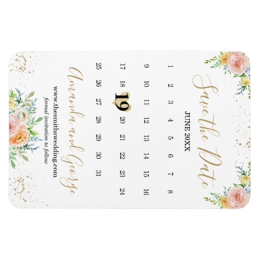 Kalender Bewaar de datum Magneetbloemen en goud Magneet (Horizontaal)