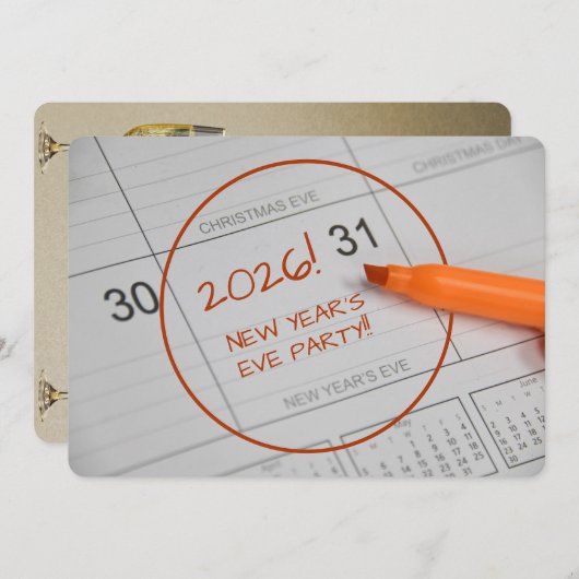 Kalender & Champagne oudejaarsfeest Kaart (Voorkant / Achterkant)