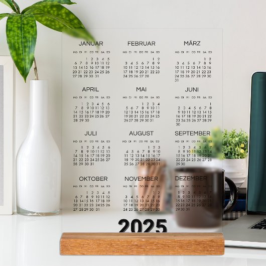 Kalender Deutsch 2025 Jaarlijks Modern Acryl Bord