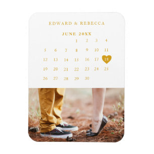 Kalender Elegant Goud Foto Bruiloft Bewaar de Datu Magneet