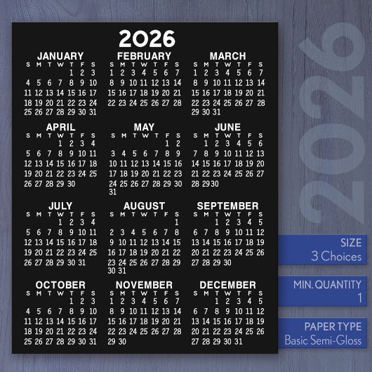 Kalender - Full Year Basic Zwart Platte Papier