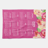 Kalender Geschilderde Waterverf Bloemen heet roze Theedoek (Horizontaal)
