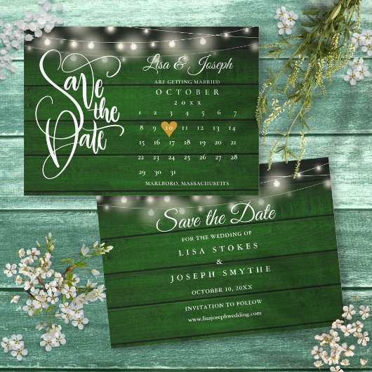 Kalender Goud Hart Landelijk Smaragd Houten Trouwd Save The Date
