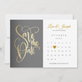 Kalender Goud Liefde Hart QR Code Bruiloft Save The Date (Voorkant)