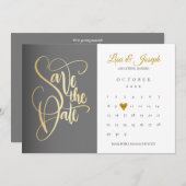 Kalender Goud Liefde Hart QR Code Bruiloft Save The Date (Voorkant / Achterkant)