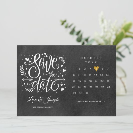 Kalender Goud Liefde Hart Zwart Wit Save The Date (Staand voorkant)