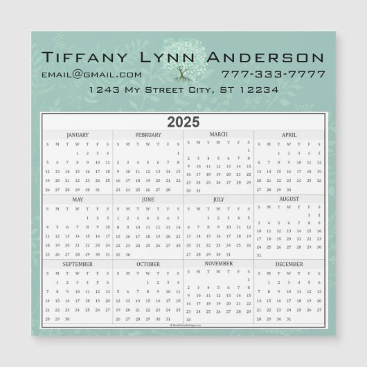 Kalender Heart Leaf Tree Floral Mint Green (Voorkant)