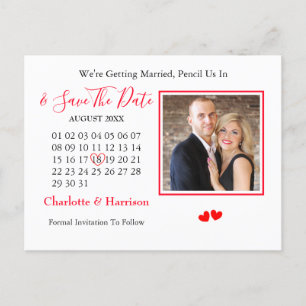 Kalender Heart Wedding Sla de datum op Foto Aankondigingskaart