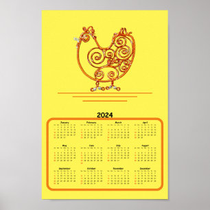 Kalender - Kip in Koperdraad Poster