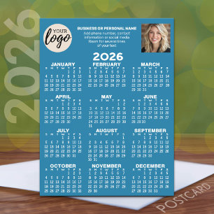 Kalender - logo, foto, zakelijk contact - blauw briefkaart