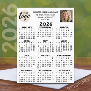 Kalender - logo, foto, zakelijk contact - wit briefkaart
