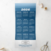 Kalender - Logo - Navy Retro Stripes Zakelijk Drieluik Wenskaart (Binnen)