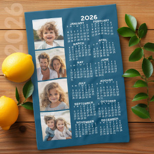 Kalender met 4 Photo Collage Blauw Theedoek