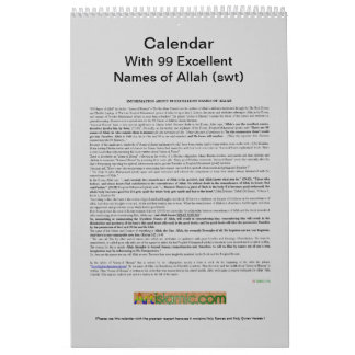 Kalender met 99 namen van Allah (Zwt) - God-