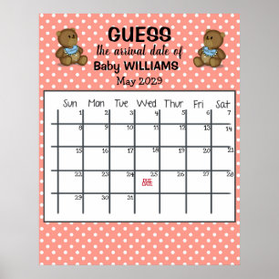 Kalender met berenposter om de uitgerekende datum poster