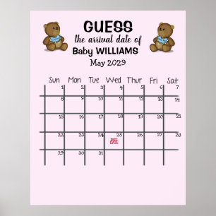 Kalender met berenposter om de uitgerekende datum  poster