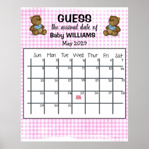Kalender met berenposter om de uitgerekende datum poster