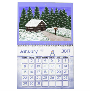 Kalender met cabines en landschappen
