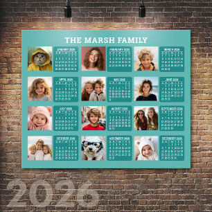 Kalender met een afbeelding voor elke maand - Aqua Poster