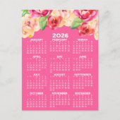 Kalender met geschilderde Waterverf Bloemen roze Briefkaart (Voorkant)