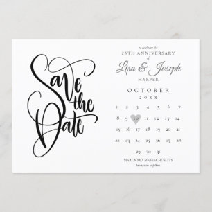 Kalender met hart voor 25-jarig jubileum uitnodigi kaart