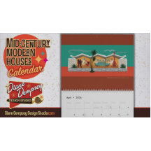 Kalender met huizen in mid-century modern stijl -