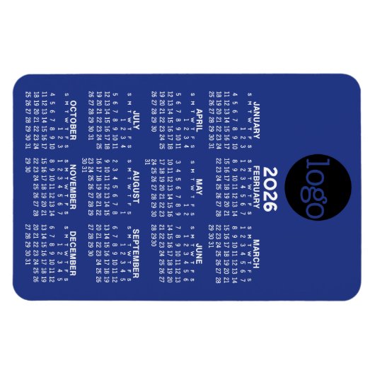 Kalender met Logo Basic Blue White Minimal Magneet (Horizontaal)