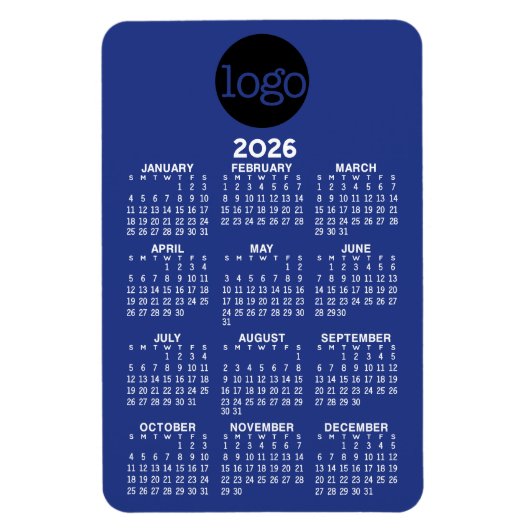 Kalender met Logo Basic Blue White Minimal Magneet (Verticaal)