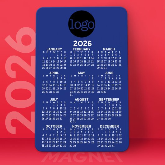 Kalender met Logo Basic Blue White Minimal Magneet