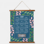 Kalender met Logo - Botanical Blue Peach Hangend Wandkleed (Voorkant)