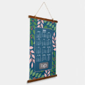 Kalender met Logo - Botanical Blue Peach Hangend Wandkleed (Gebogen)