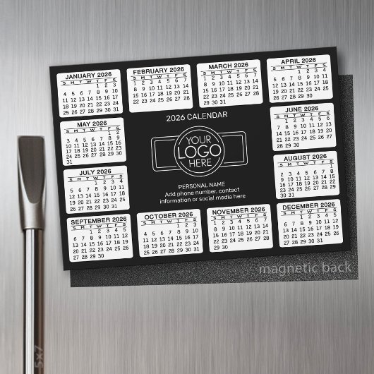 Kalender met logo Contact Info Zwart - Magneet