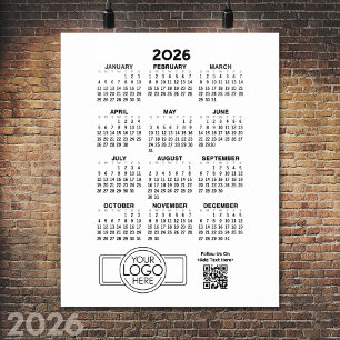 Kalender met Logo en QR-code - Zwart Wit Poster