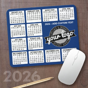 Kalender met logo en Tekst - Blauw en Wit Muismat