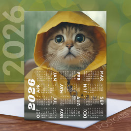 Kalender met schattige kat gekleed in geel briefkaart