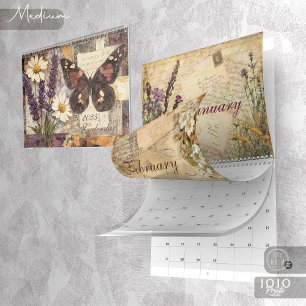 Kalender met vintage bloemen en vlinders