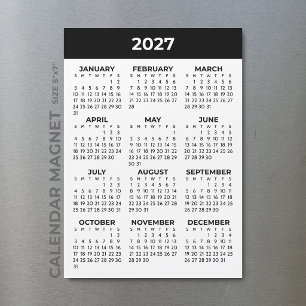 Kalender met volledig jaaroverzicht 2027 Zwart Wit
