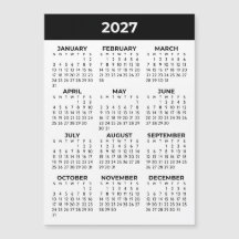 Kalender met volledig jaaroverzicht 2027 Zwart Wit