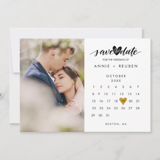Kalender Modern Elegant Gouden Hart Foto Bruiloft Save The Date (Voorkant)