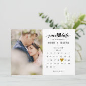 Kalender Modern Elegant Gouden Hart Foto Bruiloft Save The Date (Staand voorkant)