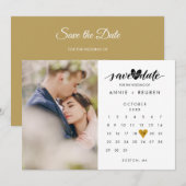 Kalender Modern Elegant Gouden Hart Foto Bruiloft Save The Date (Voorkant / Achterkant)