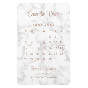 Kalender Modern Marmer Roze Goud Bewaar de Datum Magneet