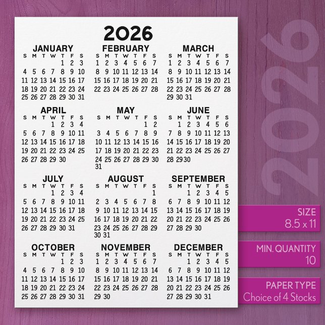 Kalender op Letter Size Paper Letterhead Briefhoofd (2026 Calendar)