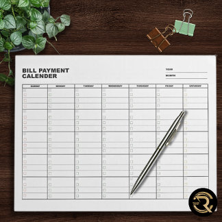 Kalender Planner voor het Betalen van Rekeningen Notitieblok
